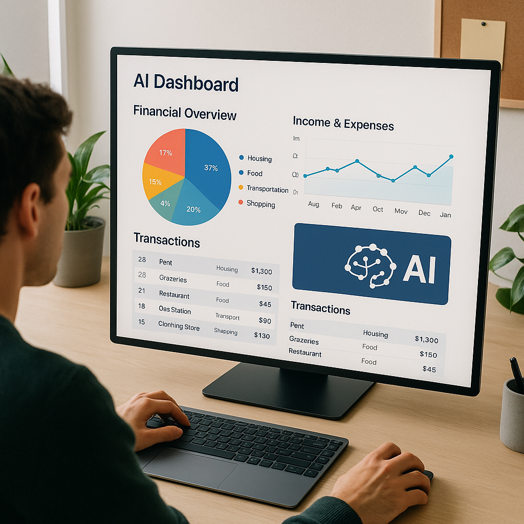 A modern workspace featuring a user interacting wi